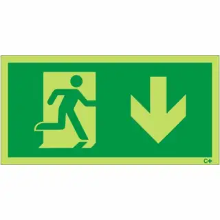 Photoluminescent &lpar;Glow in the Dark&rpar; Rigid Plastic &lpar;Class C&rpar; Fire Exit Symbol Only with Arrow Down Sign