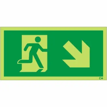 Click Here To Enlarge This Photo Of Photoluminescent &lpar;Glow in the Dark&rpar; Rigid Plastic &lpar;Class C&rpar; Fire Exit Symbol Only with Arrow Down Right Sign