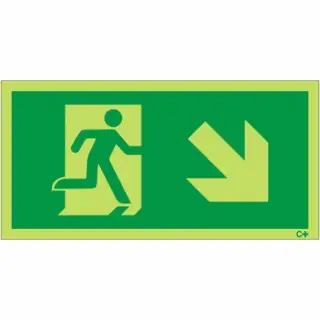 Photoluminescent &lpar;Glow in the Dark&rpar; Rigid Plastic &lpar;Class C&rpar; Fire Exit Symbol Only with Arrow Down Right Sign