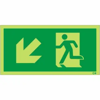 Photoluminescent &lpar;Glow in the Dark&rpar; Rigid Plastic &lpar;Class C&rpar; Fire Exit Symbol Only with Arrow Down Left Sign
