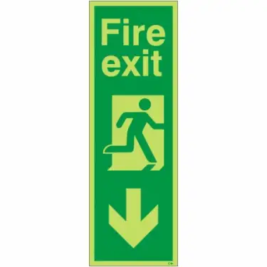 Click Here To Enlarge This Photo Of Photoluminescent &lpar;Glow in the Dark&rpar; Self Adhesive &lpar;Class C&rpar; Fire Exit Arrow Down Sign - 150mm x 450mm
