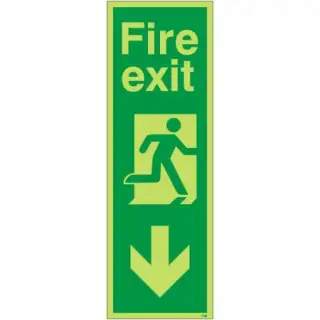 Photoluminescent &lpar;Glow in the Dark&rpar; Self Adhesive &lpar;Class C&rpar; Fire Exit Arrow Down Sign - 150mm x 450mm
