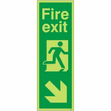 Click Here To Enlarge This Photo Of Photoluminescent &lpar;Glow in the Dark&rpar; Rigid Plastic &lpar;Class C&rpar; Fire Exit Arrow Down Right Sign