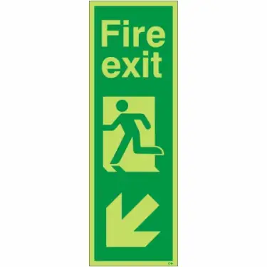 Click Here To Enlarge This Photo Of Photoluminescent &lpar;Glow in the Dark&rpar; Self Adhesive &lpar;Class C&rpar; Fire Exit Arrow Down Left Sign