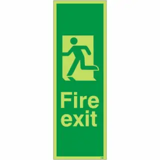 Photoluminescent &lpar;Glow in the Dark&rpar; Rigid Plastic &lpar;Class C&rpar; Fire Exit Running Man Left Sign