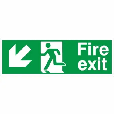 Click Here To Enlarge This Photo Of Rigid Plastic &lpar;2mm&rpar; Fire Exit Arrow Down Left Sign