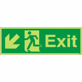 Photoluminescent &lpar;Glow in the Dark&rpar; Rigid Plastic &lpar;Class C&rpar; Exit Arrow Down Left Sign