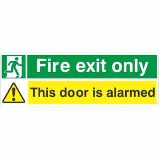 Rigid Plastic &lpar;1mm&rpar; "Fire Exit Only - This Door Is Alarmed" Sign - 400mm x 150mm