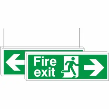 Click Here To Enlarge This Photo Of Rigid Plastic &lpar;3mm&rpar; Fire Exit Left&sol;Right Arrows Double Sided Hanging Sign