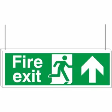 Click Here To Enlarge This Photo Of Rigid Plastic &lpar;3mm&rpar; Fire Exit Up Arrow Double Sided Hanging Sign