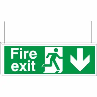 Rigid Plastic &lpar;3mm&rpar; Fire Exit Down Arrow Double Sided Hanging Sign