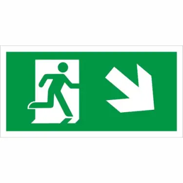 Click Here To Enlarge This Photo Of Rigid Plastic &lpar;1mm&rpar; Fire Exit Symbol Only with Arrow Down Right Sign