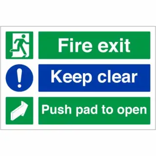 Rigid Plastic &lpar;2mm&rpar; "Fire Exit Keep Clear - Push Pad To Open" Sign