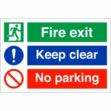 Click Here To Enlarge This Photo Of Self Adhesive Vinyl "Fire Exit Keep Clear - No Parking" Sign