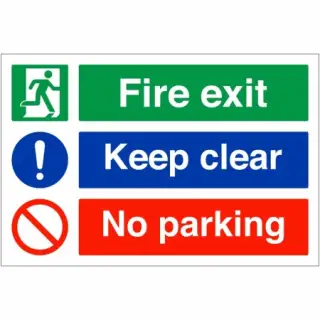 Self Adhesive Vinyl "Fire Exit Keep Clear - No Parking" Sign
