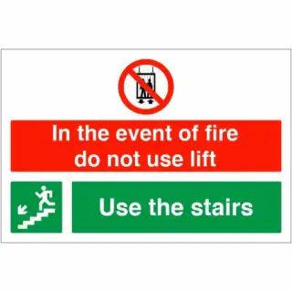 Rigid Plastic &lpar;1mm&rpar; "In The Event Of Fire Do Not Use Lift - Use Stairs" Down Left Sign