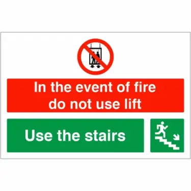 Click Here To Enlarge This Photo Of Rigid Plastic &lpar;2mm&rpar; "In The Event Of Fire Do Not Use Lift - Use Stairs" Down Right Sign