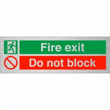 Click Here To Enlarge This Photo Of Brushed Aluminium &lpar;3mm&rpar; "Fire Exit - Do Not Block" Sign
