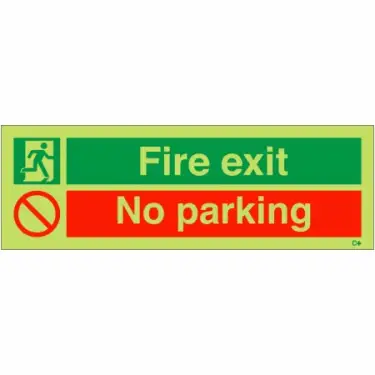 Click Here To Enlarge This Photo Of Photoluminescent &lpar;Glow in the Dark&rpar; Rigid Plastic &lpar;Class C&rpar; "Fire Exit - No Parking" Sign