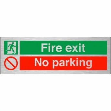 Click Here To Enlarge This Photo Of Brushed Aluminium &lpar;3mm&rpar; "Fire Exit - No Parking" Sign