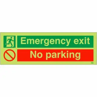 Photoluminescent &lpar;Glow in the Dark&rpar; Rigid Plastic &lpar;Class C&rpar; "Emergency Exit - No Parking" Sign