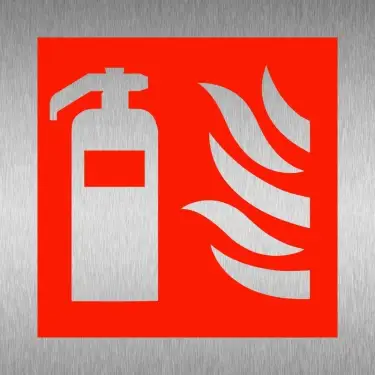 Click Here To Enlarge This Photo Of Brushed Aluminium &lpar;3mm&rpar; Fire Extinguisher Symbol Sign