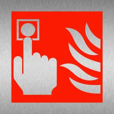 Click Here To Enlarge This Photo Of Brushed Aluminium &lpar;3mm&rpar; Fire Point Symbol Sign - 100mm x 100mm