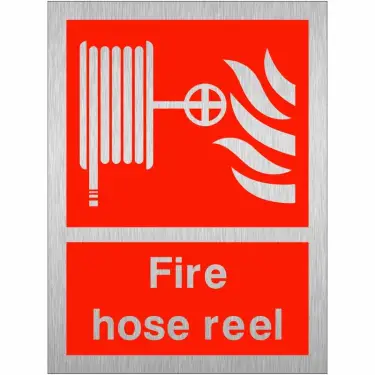 Click Here To Enlarge This Photo Of Brushed Aluminium &lpar;3mm&rpar; Fire Hose Reel Sign - 150mm x 200mm