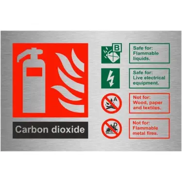 Click Here To Enlarge This Photo Of Brushed Aluminium &lpar;3mm&rpar; Carbon Dioxide Fire Identification Sign - 150mm x 100mm