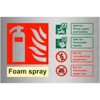 Brushed Aluminium &lpar;3mm&rpar; Foam Spray Fire Extinguisher ID Sign - 150mm x 100mm