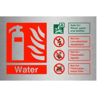 Brushed Aluminium &lpar;3mm&rpar; Water Fire Extinguisher ID Sign - 150mm x 100mm