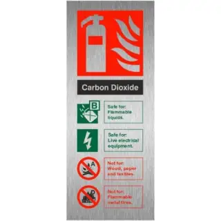 Brushed Aluminium &lpar;3mm&rpar; Carbon Dioxide Fire Extinguisher ID Sign - 75mm x 200mm