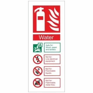 Brushed Aluminium &lpar;3mm&rpar; Water Fire Extinguisher ID Sign - 75mm x 200mm
