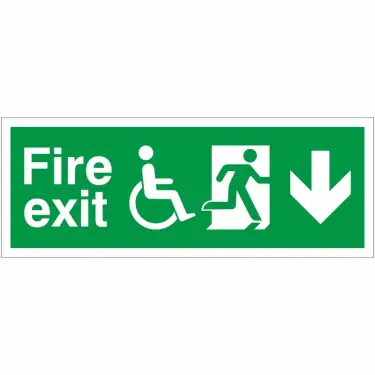 Click Here To Enlarge This Photo Of Rigid Plastic &lpar;1mm&rpar; Refuge Fire Exit Down Sign - 400mm x 150mm