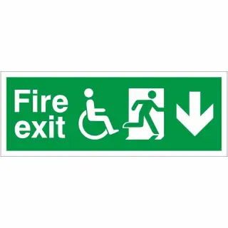 Rigid Plastic &lpar;1mm&rpar; Refuge Fire Exit Down Sign - 400mm x 150mm