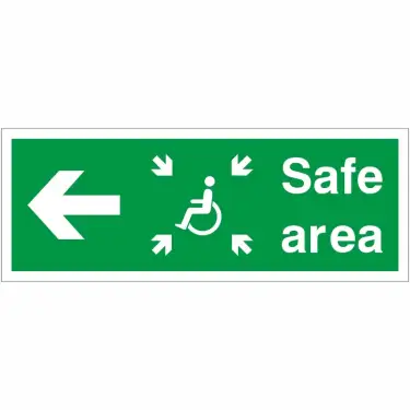 Click Here To Enlarge This Photo Of Rigid Plastic &lpar;1mm&rpar; Safe Area Left Refuge Sign - 400mm x 150mm