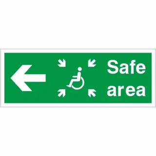 Rigid Plastic &lpar;1mm&rpar; Safe Area Left Refuge Sign - 400mm x 150mm