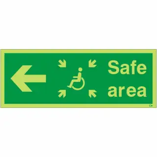 Photoluminescent &lpar;Glow in the Dark&rpar; Self Adhesive &lpar;Class C&rpar; Safe Area Left Refuge Sign - 400mm x 150mm