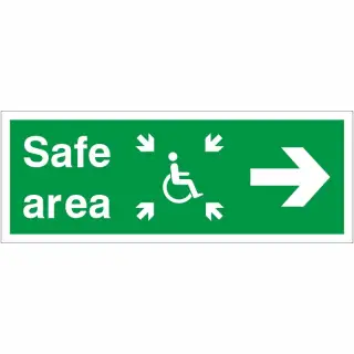 Rigid Plastic &lpar;1mm&rpar; Safe Area Right Refuge Sign - 400mm x 150mm