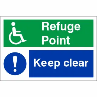 Self Adhesive Vinyl Refuge Point Keep Clear Sign - 300mm x 200mm