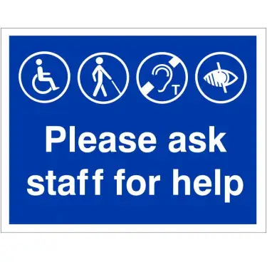 Click Here To Enlarge This Photo Of Rigid Plastic &lpar;1mm&rpar; Please Ask Staff For Help Refuge Sign - 300mm x 200mm