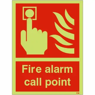 Photoluminescent &lpar;Glow in the Dark&rpar; Self Adhesive &lpar;Class C&rpar; Fire Alarm Call Point Sign - 150mm x 200mm