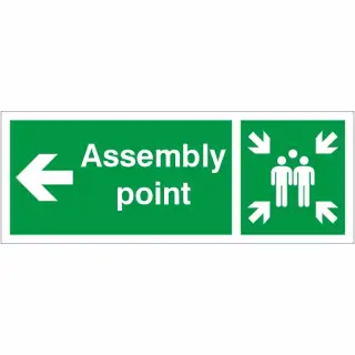 Rigid Plastic &lpar;1mm&rpar; Assembly Point Arrow Left Sign - 400mm x 150mm