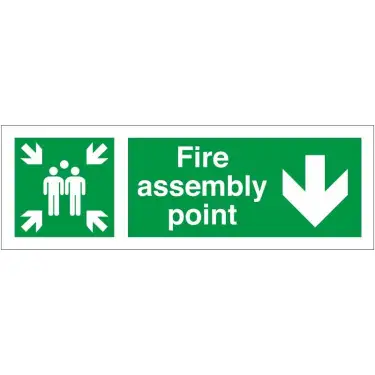 Click Here To Enlarge This Photo Of Rigid Plastic &lpar;1mm&rpar; Fire Assembly Point Sign With Down Arrow - 400mm x 150mm