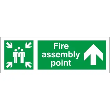 Click Here To Enlarge This Photo Of Rigid Plastic &lpar;1mm&rpar; Fire Assembly Point Sign With Up Arrow - 400mm x 150mm
