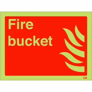 Photoluminescent &lpar;Glow in the Dark&rpar; Self Adhesive &lpar;Class C&rpar; Fire Bucket Sign - 200mm x 150mm