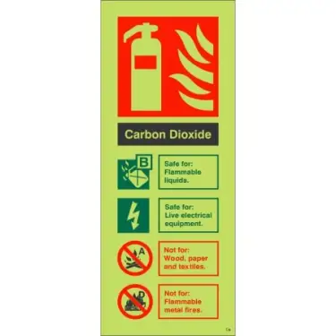 Click Here To Enlarge This Photo Of Photoluminescent &lpar;Glow in the Dark&rpar; Self Adhesive &lpar;Class C&rpar; Carbon Dioxide Fire Extinguisher ID Sign - 75mm x 200mm