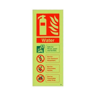 Click Here To Enlarge This Photo Of Photoluminescent &lpar;Glow in the Dark&rpar; Self Adhesive &lpar;Class C&rpar; Water Fire Extinguisher ID Sign - 75mm x 200mm