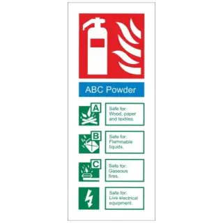 Rigid Plastic &lpar;1mm&rpar; ABC Powder Fire Extinguisher ID Sign - 75mm x 200mm
