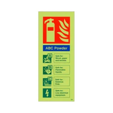 Click Here To Enlarge This Photo Of Photoluminescent &lpar;Glow in the Dark&rpar; Self Adhesive &lpar;Class C&rpar; ABC Powder Fire Extinguisher ID Sign - 75mm x 200mm